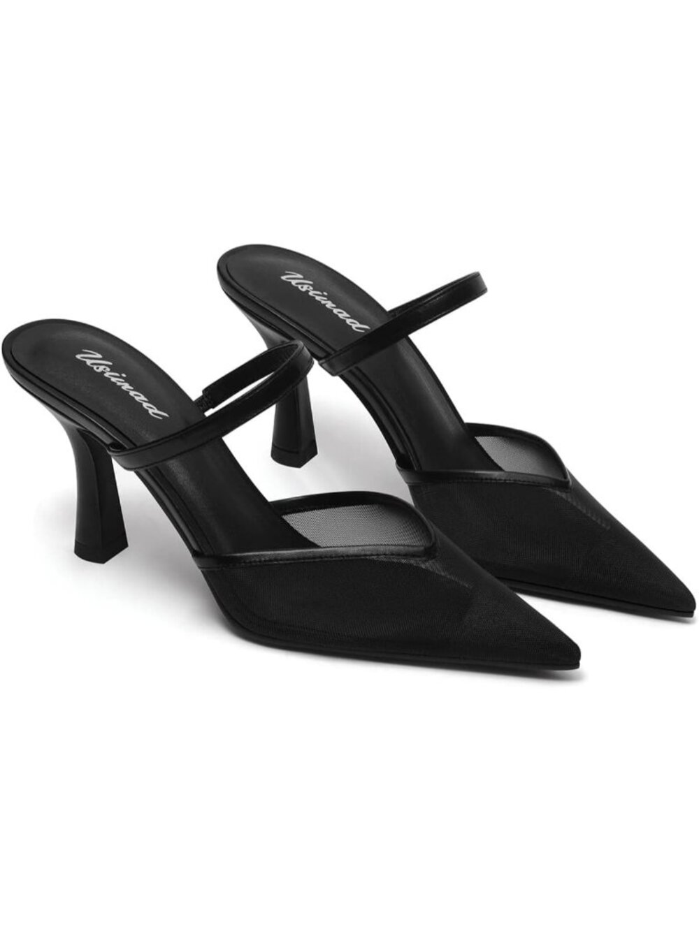 Women's Black 1 Closed Pointed Toe High Heel Slip On Dressy Mesh Mule Sandals